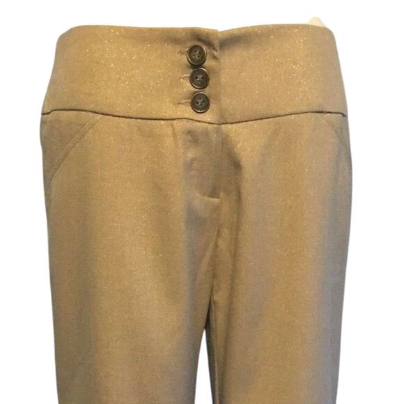 Cache Crop Gold Metallic Pant 3" Wide Waist Self Belt Stretch New $118 NWT - Picture 2 of 8